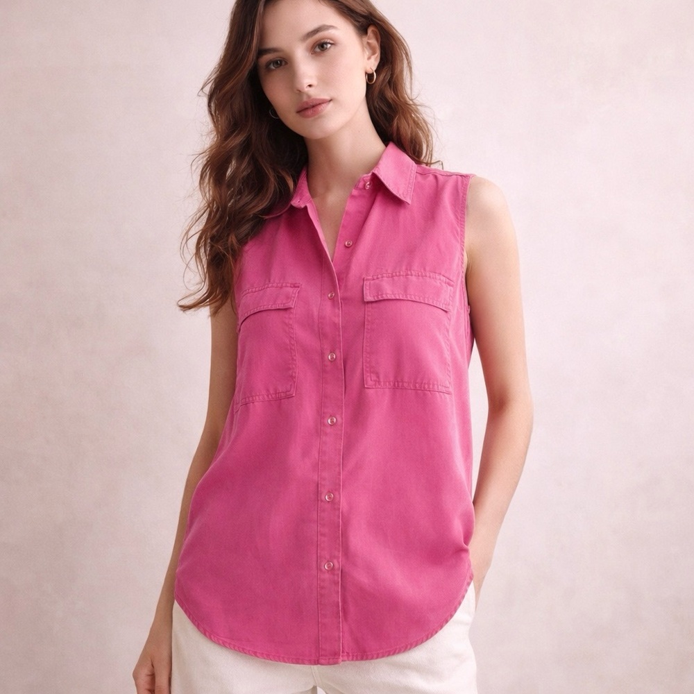 Aritzia Babaton Garment Dye Utility Blouse Tencel Pink Sleeveless XXS Oversized